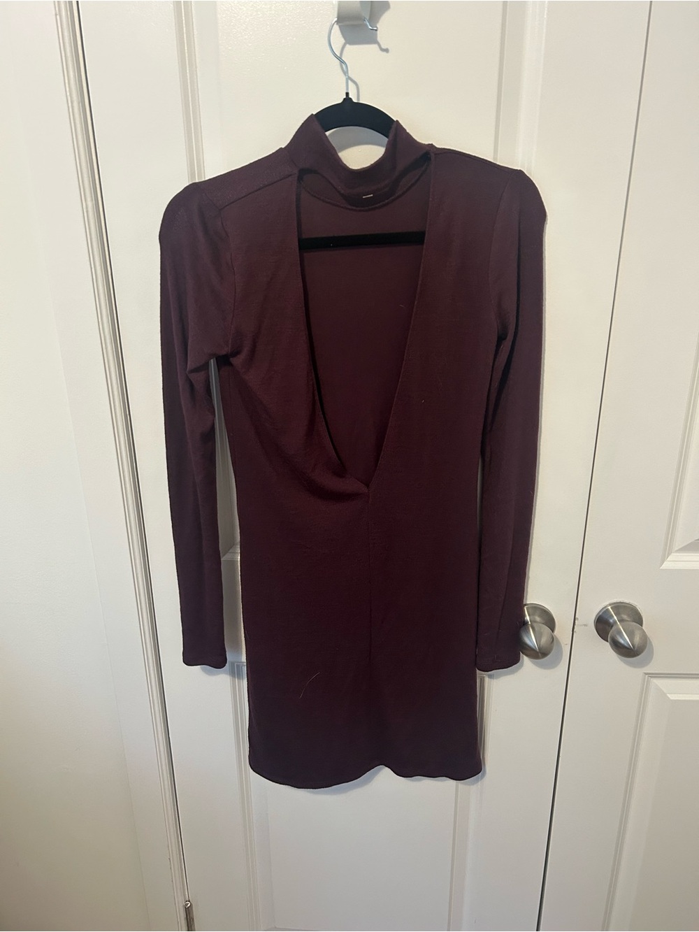 Wilfred Deep Plunge Backless Long Sleeve Mini Dress - Burgundy
